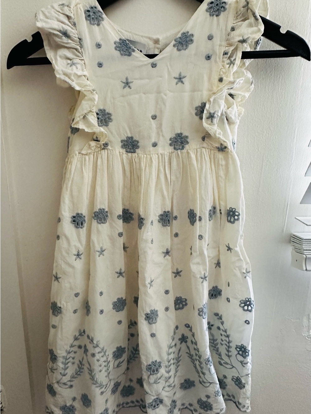 Pippa & Julie Ivory Dress with Blue Floral Embroidery